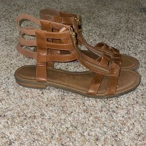 Brown leather gladiator sandals